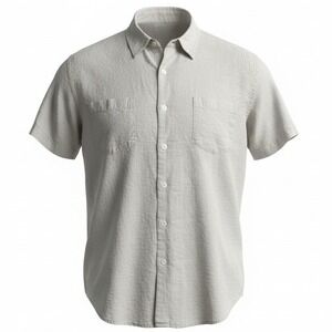 John Henry Button Down Mens Medium Beige Ramie Cotton Short Sleeve Two Pocket